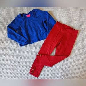 Lilly Pulitzer Blue Sweater and Red Leggings Janie & Jack Matching Set